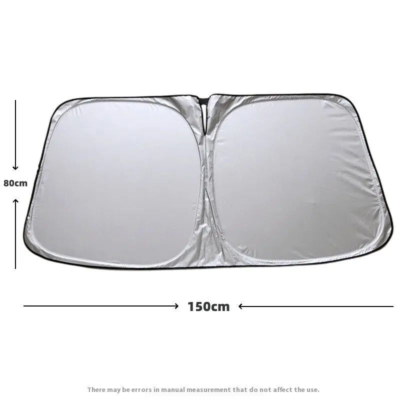 Titanium silver aluminium foil car sunshade shown in a rectangular shape for windshield protection.