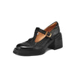 Soft leather Mary Jane pumps with chunky heel and belt decoration in black and brown, round toe, sizes 34-40