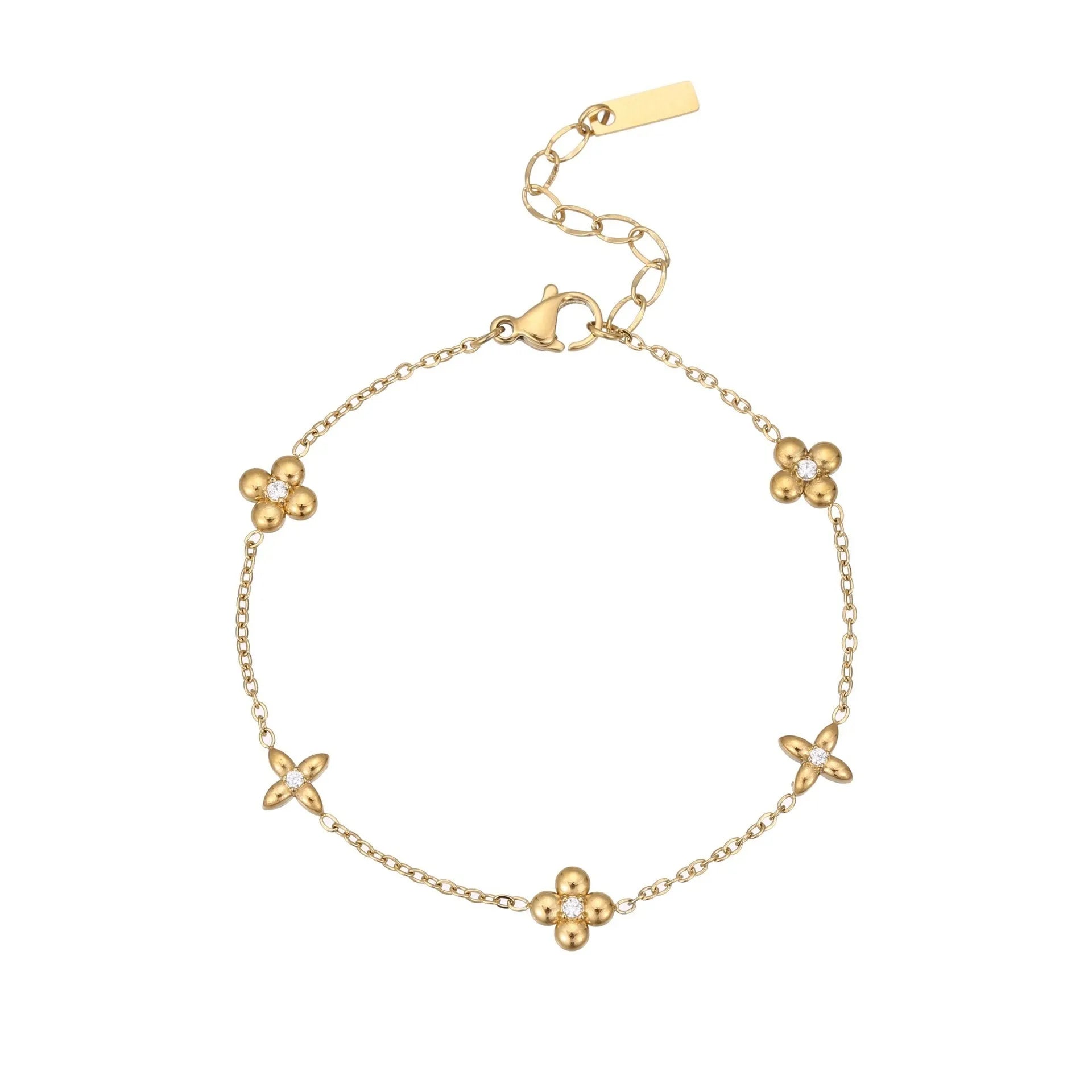 Women's titanium steel bracelet with gold plating and hexagonal star zircon pendant