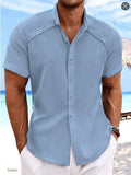 Hawaiian casual short sleeve shirt in solid colour cotton blend fabric