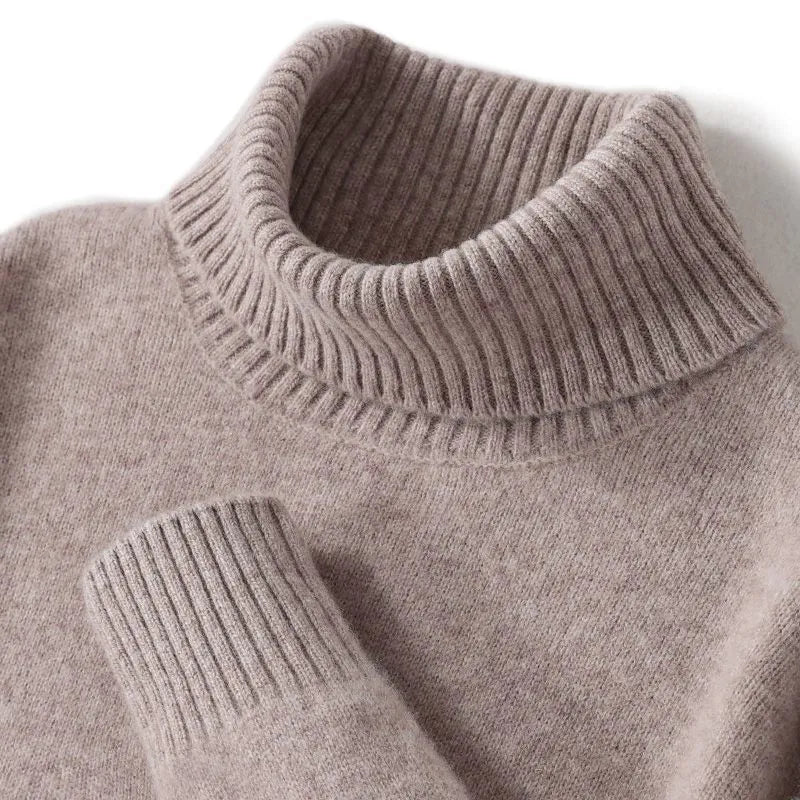 Men's high-neck pure wool sweater in thick loose knit, autumn winter pullover, black colour