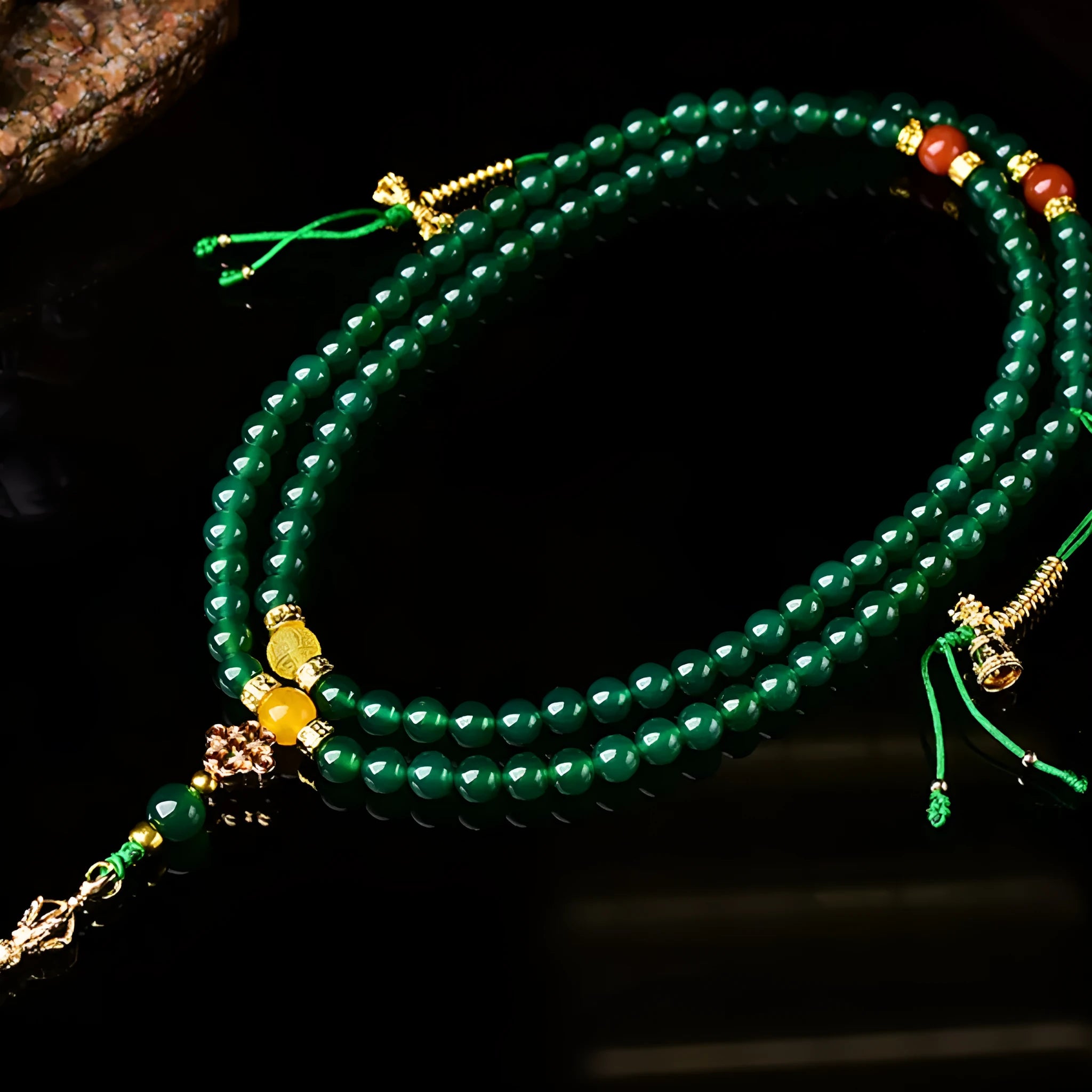 Brazil natural green agate multi-circle bracelet showing beads in three size options.