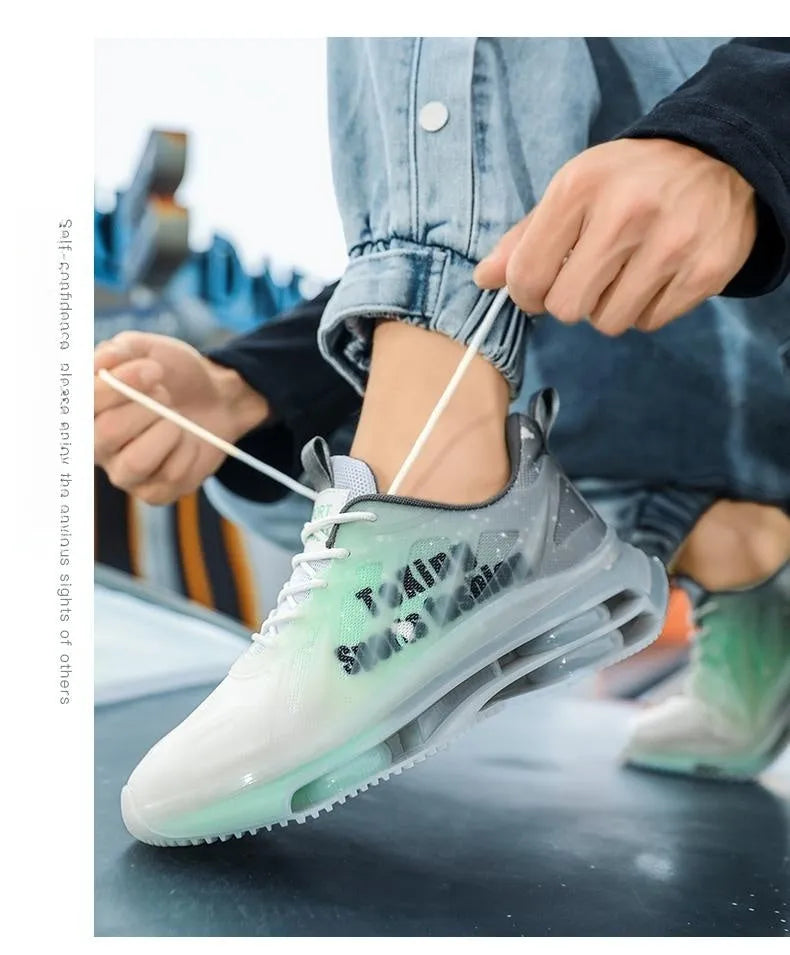 Men's mid-height platform running shoes with mesh upper and rubber sole in three colour options