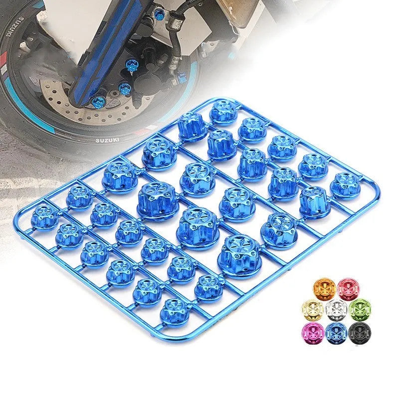 Set of 30 multicoloured ABS plastic screw covers for motorcycle engine modification