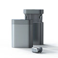 Silver gray wireless Bluetooth headset with charging compartment power bank, 74x28x95mm, LOOP T6