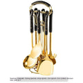 Stainless steel kitchen utensils set scoop and shovel kit displayed in white, pink, and black colours