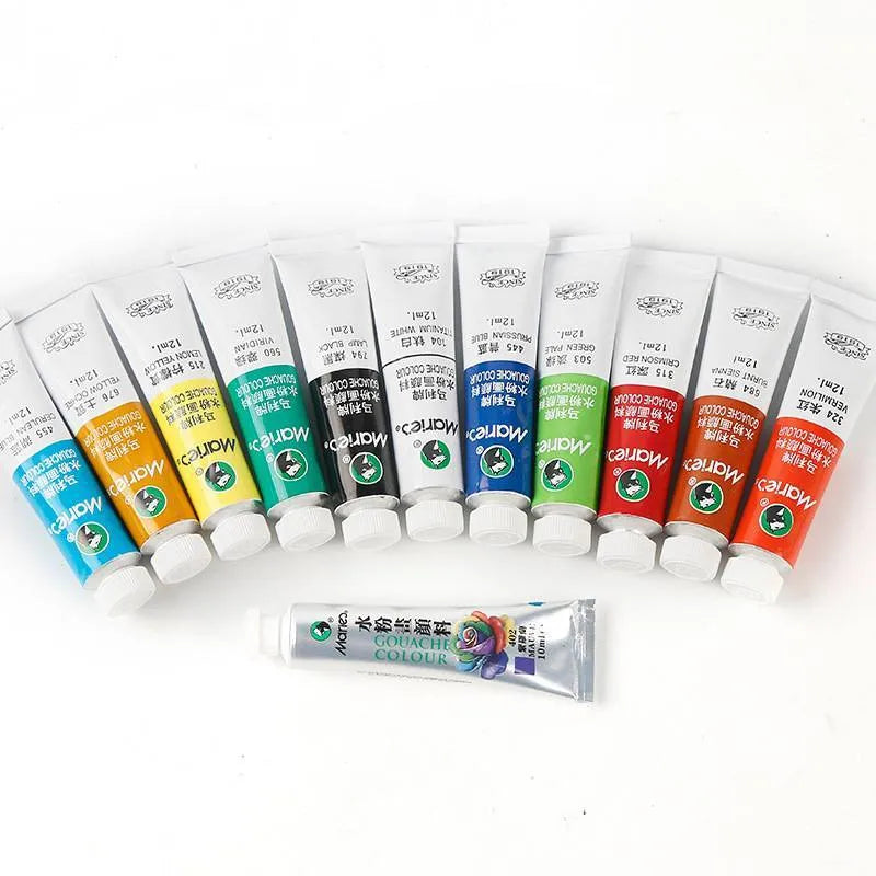 Gouache paint set showing tubes in a box, available in 12, 18 or 24 colour options