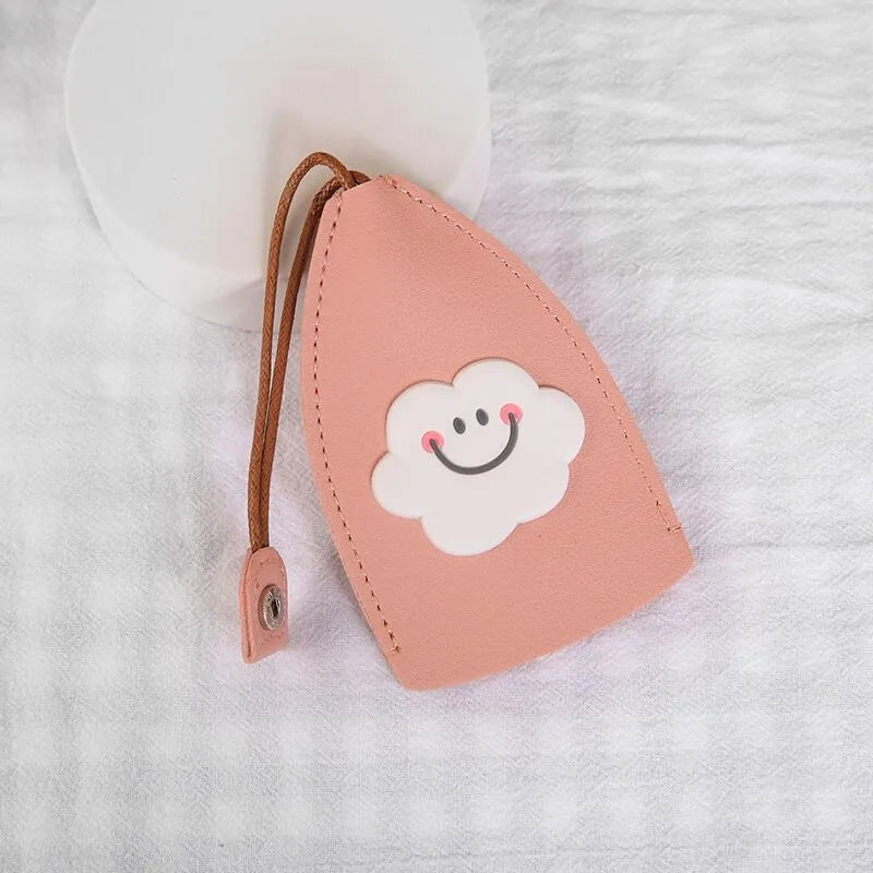 Cartoon pull-out car key case in PU leather with various design options including cactus, rabbit, and fruit themes
