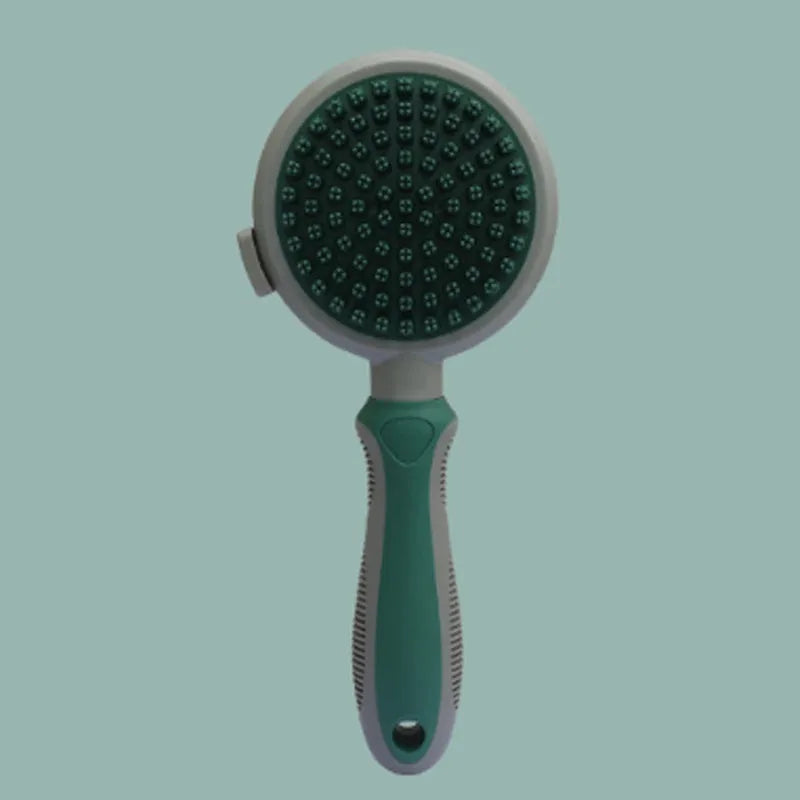 Green and pink dual-sided pet grooming brush with slicker brush and silicone massage pins