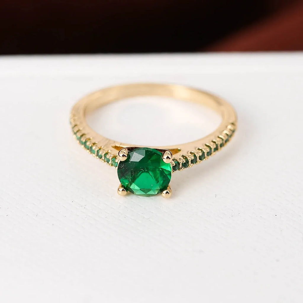 Geometric hexagon copper ring with colourful zircon stones in a silver white finish.
