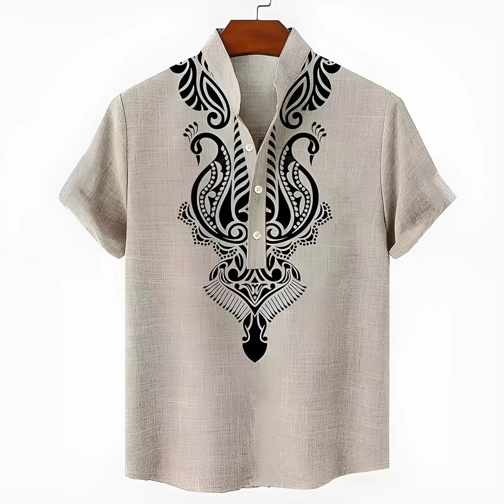 Men's striped casual button shirt in loose fit with polyester fabric