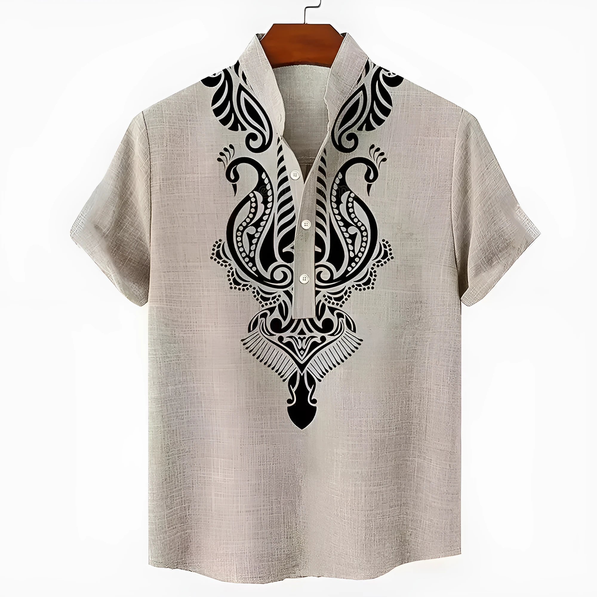 Men's striped casual button shirt in loose fit with polyester fabric