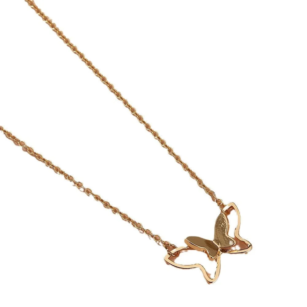 Women's double-layer copper alloy butterfly pendant necklace with electroplated finish, adjustable 51-80cm chain, colour NZ731