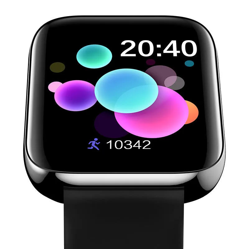 Smart bracelet with zinc alloy case and liquid silicone strap showing 1.44-inch screen displaying blood pressure information