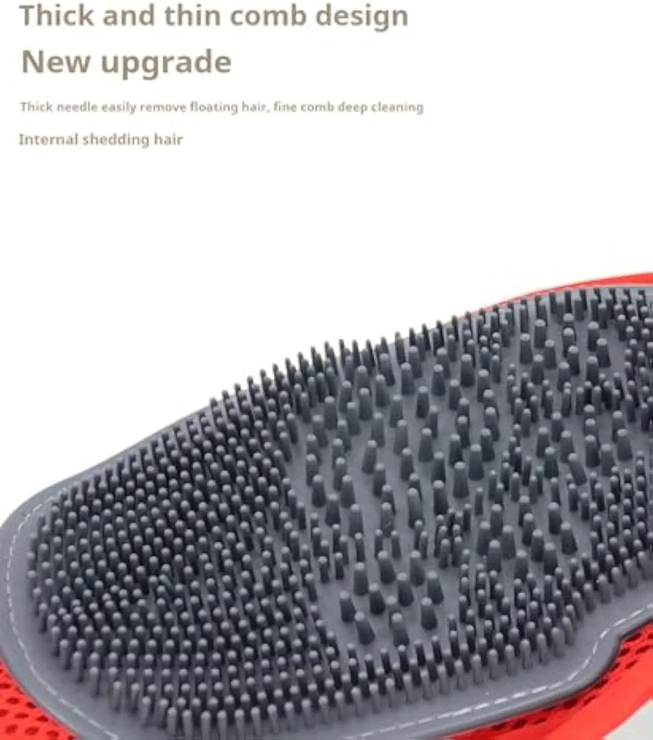 Red pet bathing glove with integrated cleaning brush bristles for dog and cat grooming