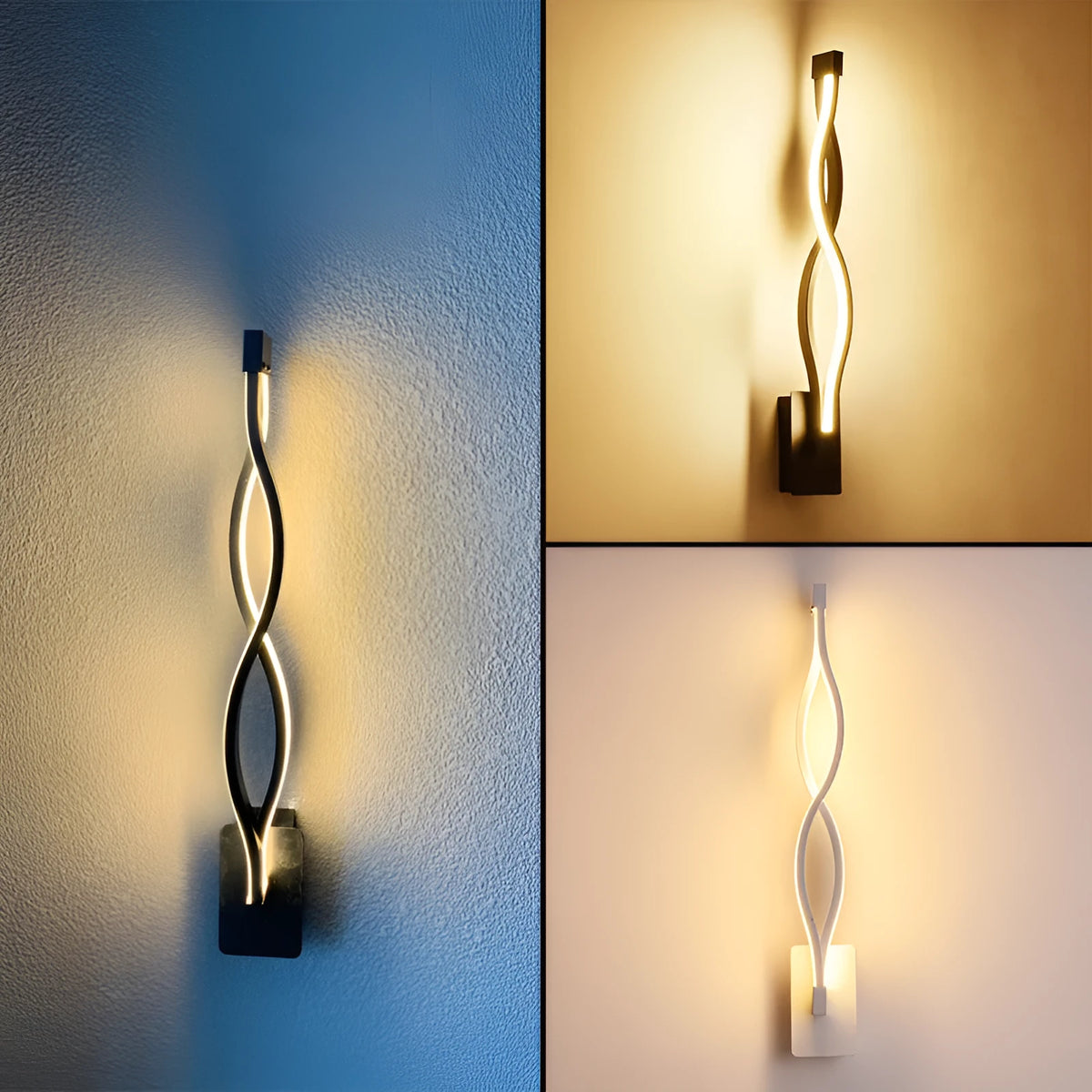 LED aluminium wave wall light 16W black finish push button switch