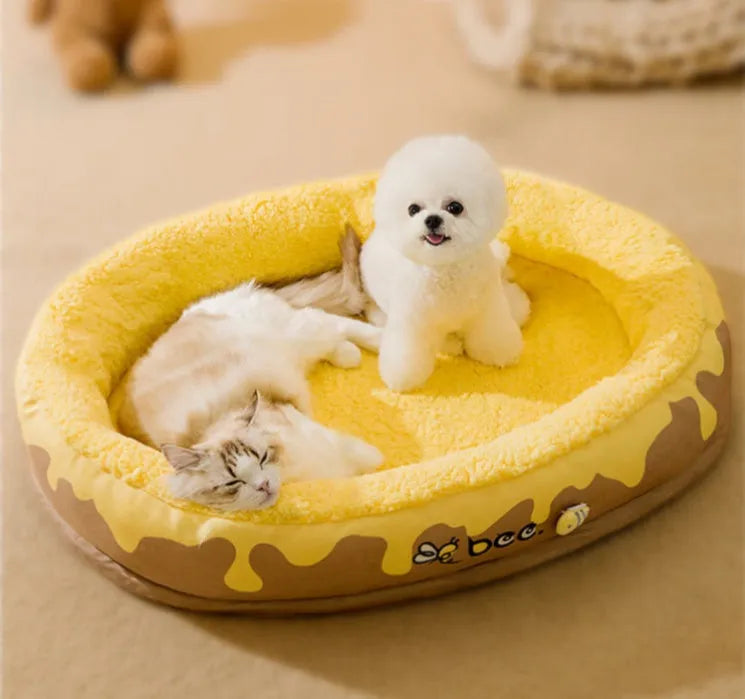 Grey detachable pet bed with velvet cover for small to medium dogs and cats