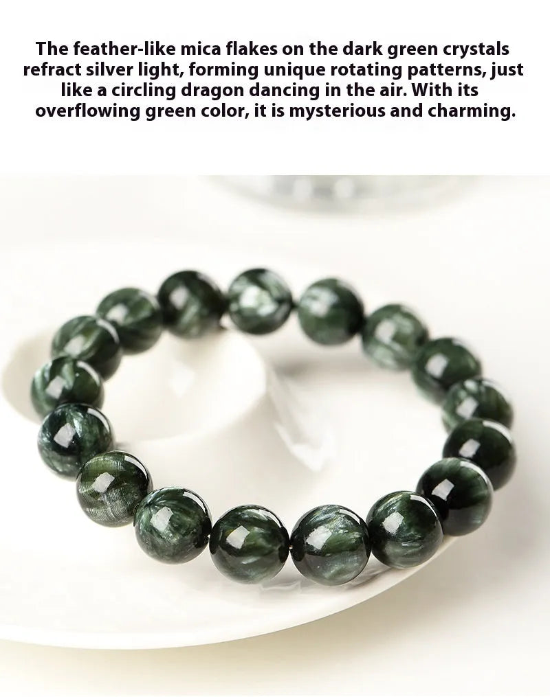 Green dragon crystal bracelet with 8-9mm geometry beads and ruyi design elements