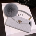 Hairball plush design TPU back cover case for iPhone in dark green, black, and grey grid colours.