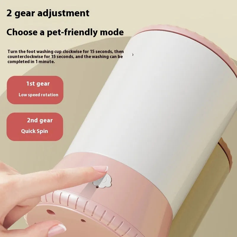 Electric foot-washing cup for dogs and cats in pink, blue, and white and blue colours