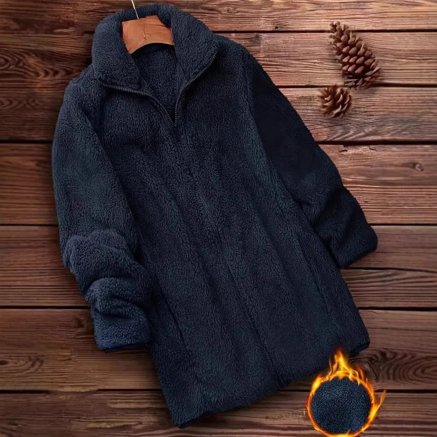 Double-sided velvet fleece jacket in black, navy blue, or khaki
