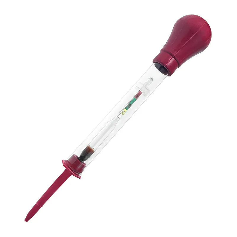 Electrohydraulic hydrometer battery tester with glass tube and suction bulb for automotive electrolyte density testing