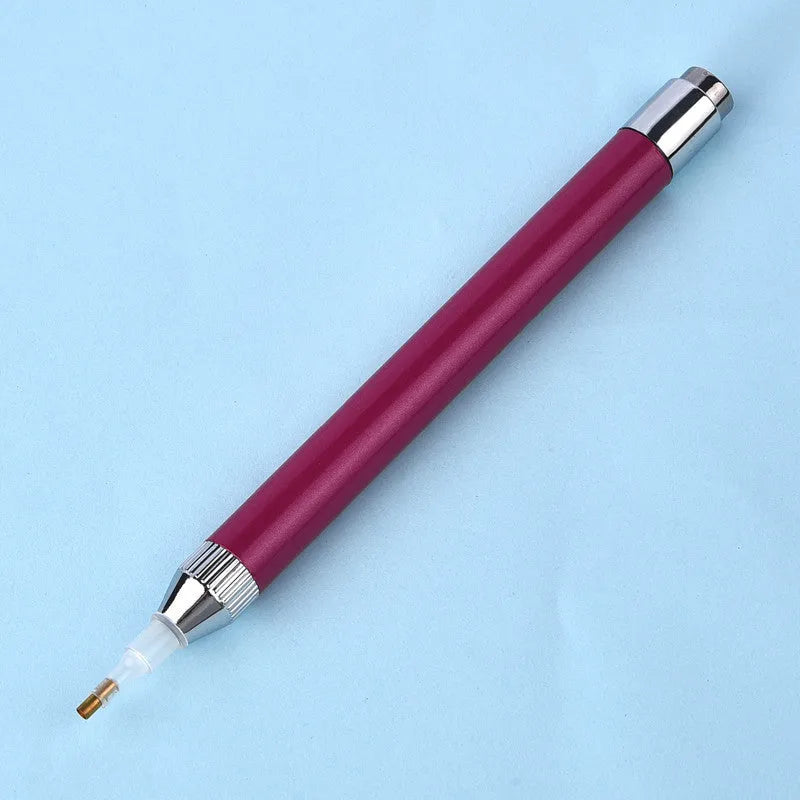 Luminous diamond painting drill pen in aluminium alloy with gold, red, or blue tip