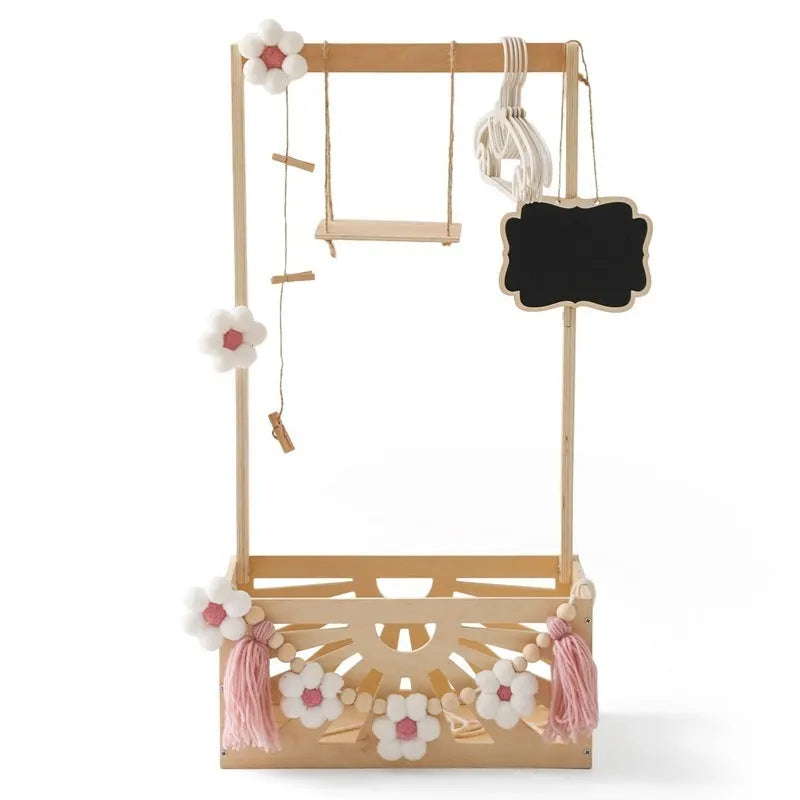 Children tassel flowers storage basket in pink flowers colour, density plate construction, modern simplicity style for clothing and toys