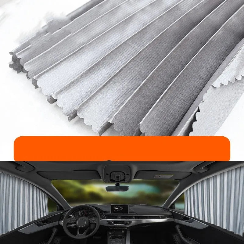 Auto retractable car sunshade sunscreen with roller shutter mechanism in thick opaque cloth material