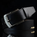 Men's retro pattern belt with alloy pin buckle in black, brown and white colour options