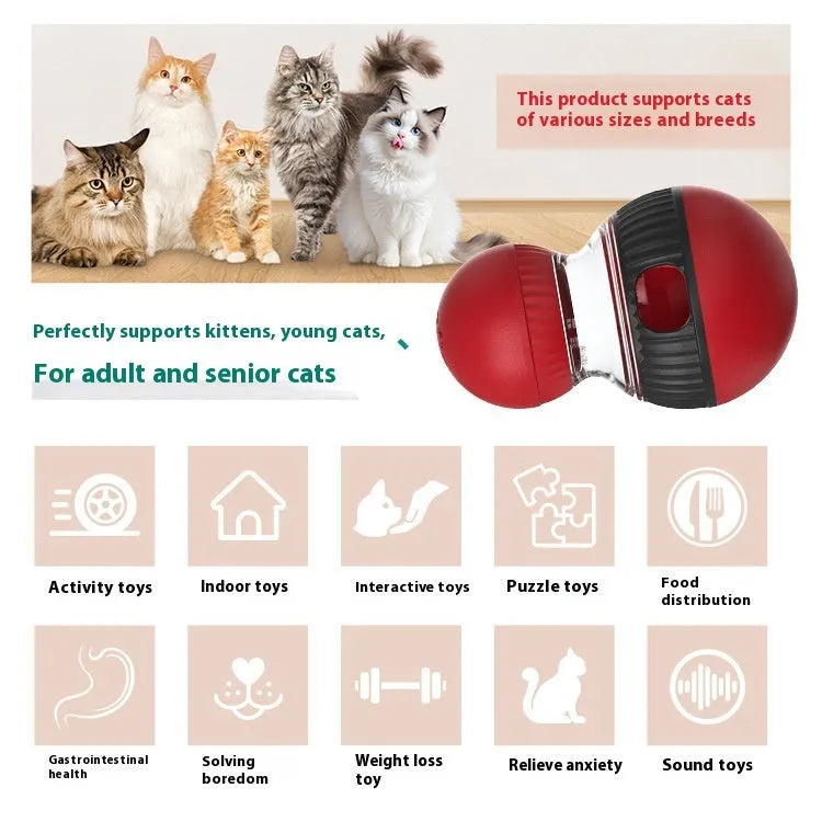 Plastic rotating cat toy with sound ball and food-dispensing mechanism