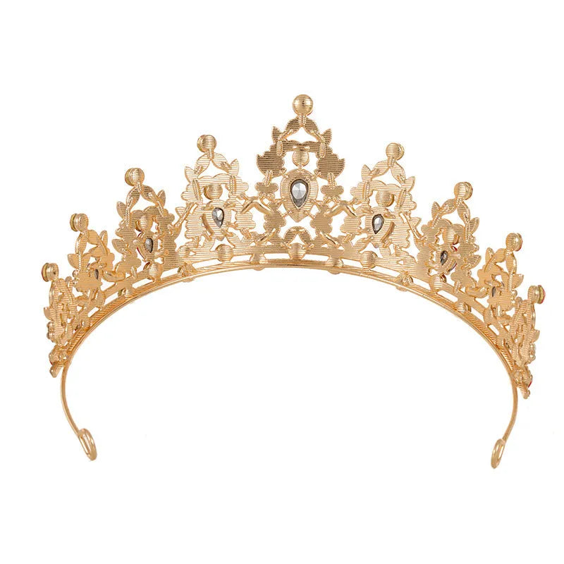 Baroque bridal crown headdress with rhinestones on alloy frame in silver and gold colour options