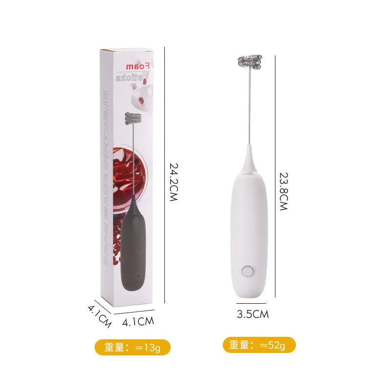 Black and white hand-held electric milk frother blender modern simplicity design