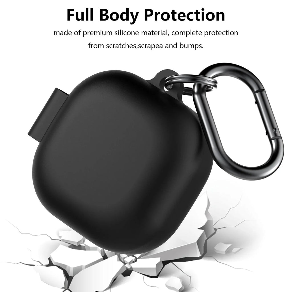 Liquid silicone protective sleeve for Samsung Galaxy Buds2 Pro in black with runner buckle