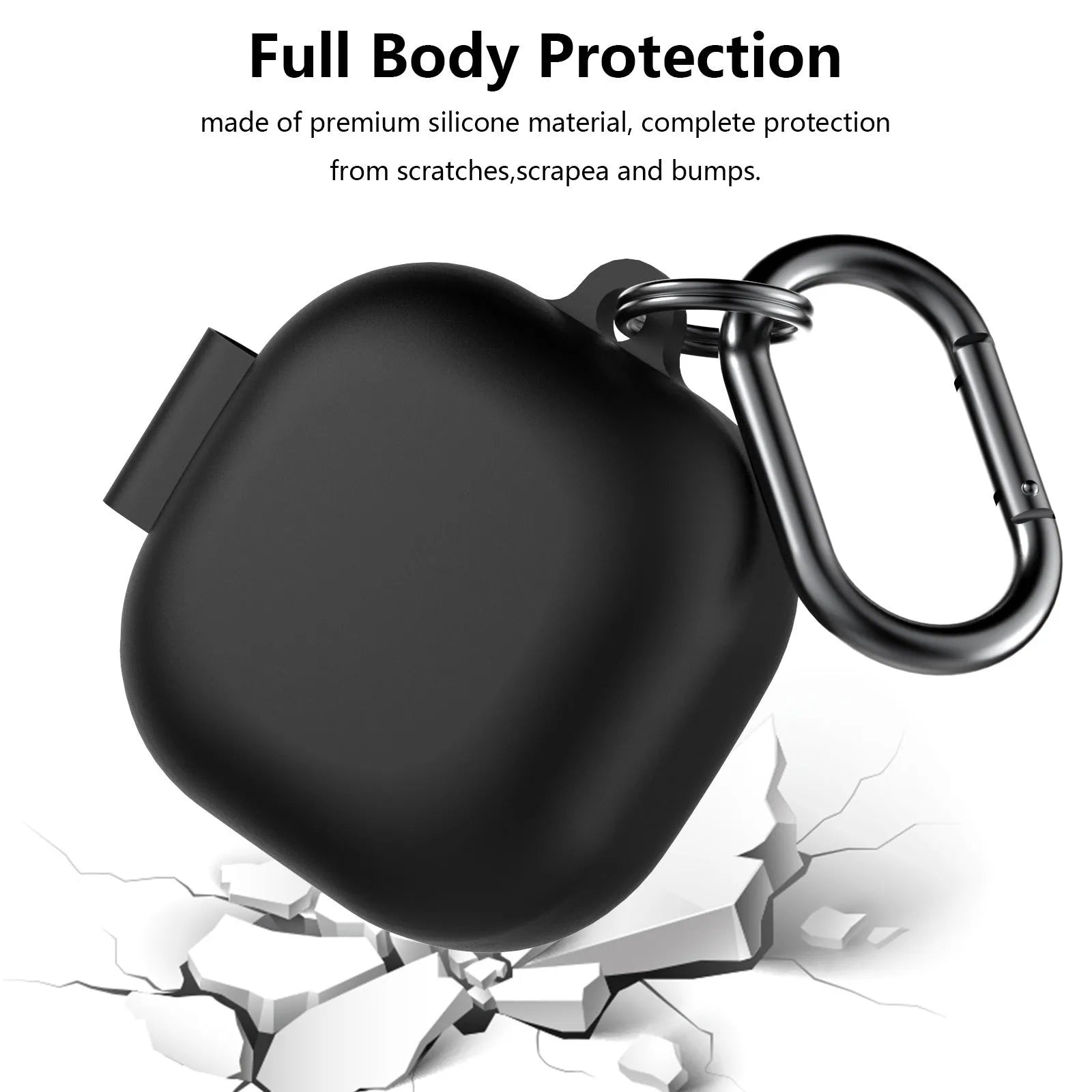 Liquid silicone protective sleeve for Samsung Galaxy Buds2 Pro in black with runner buckle