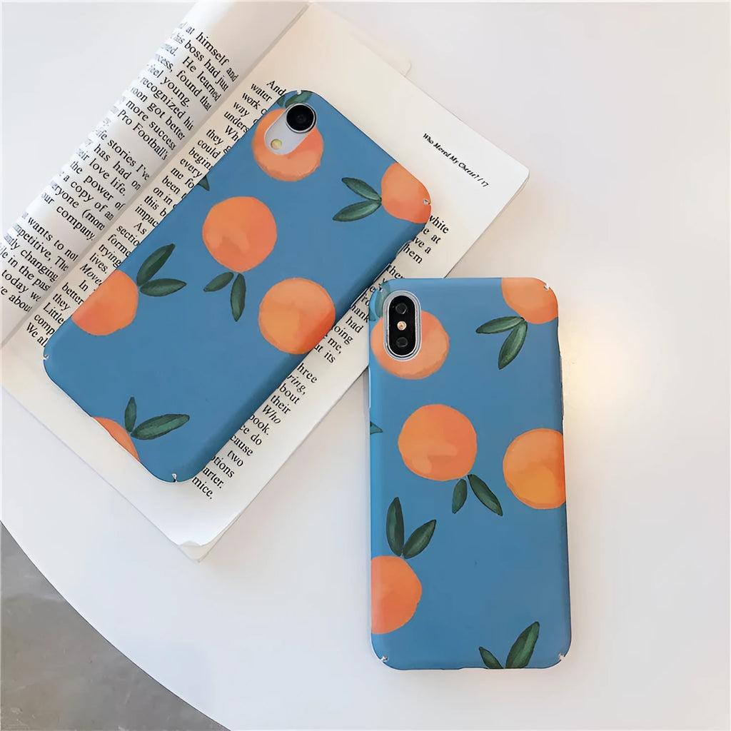 Orange retro plastic phone case back cover for IPhone with water and blue background design