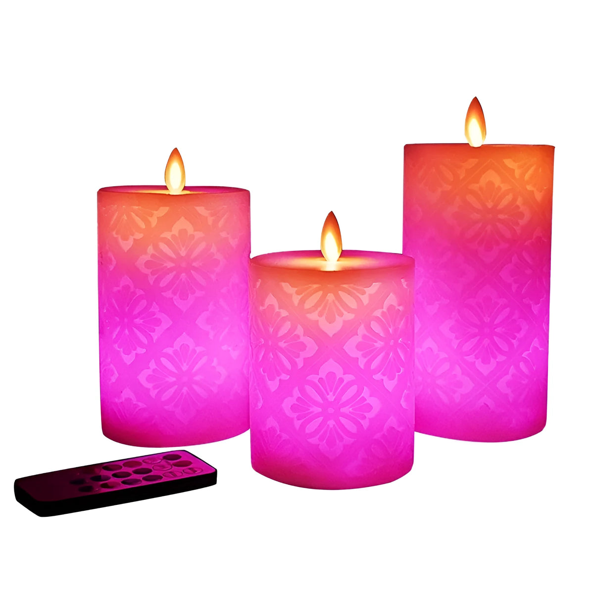 LED hollow pattern paraffin electronic candle cylindrical shape 8x10cm battery operated remote control