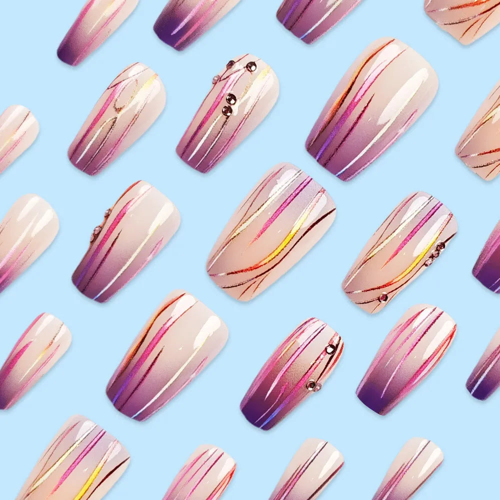 Magic purple gradient nail stickers with starry sky pattern for short nails