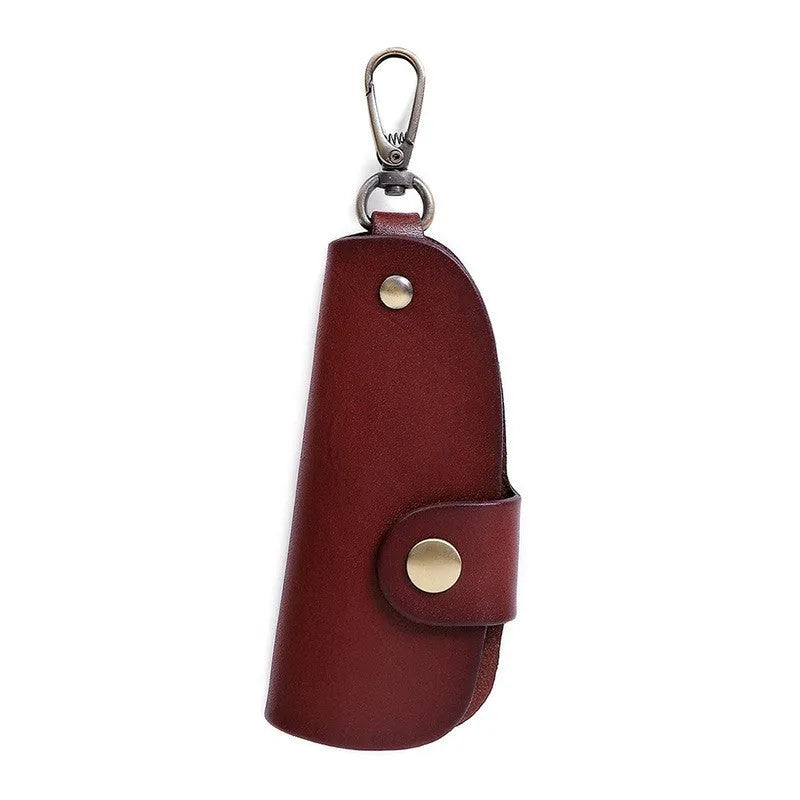 Genuine leather handmade key case in black, brown, coffee, or purplish red.