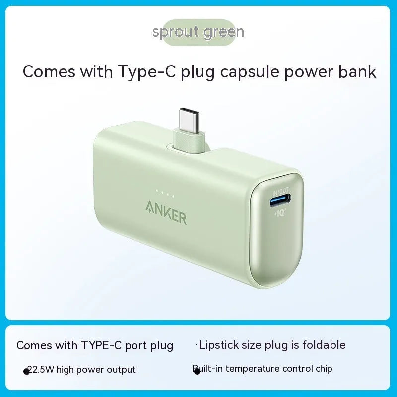 Capsule power bank 5000mAh portable charger with foldable Type-C head in five colour options
