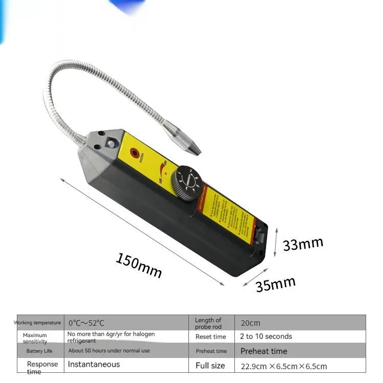 WJL-6000 electronic halogen refrigerant leak detector with extended probe on workbench