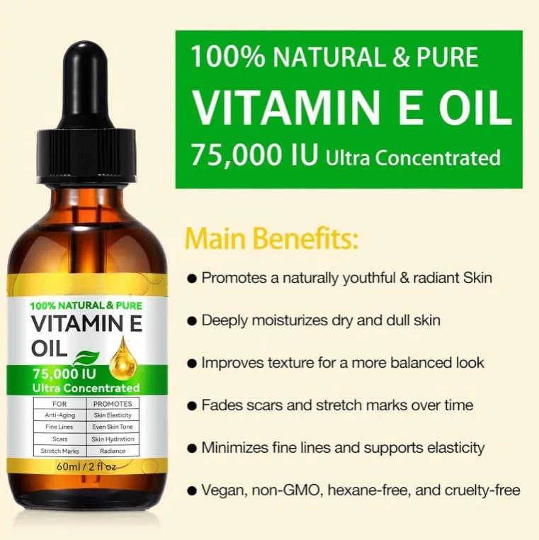 Vitamin E oil 60ml cosmetic skincare oil single bottle for face hair nails body