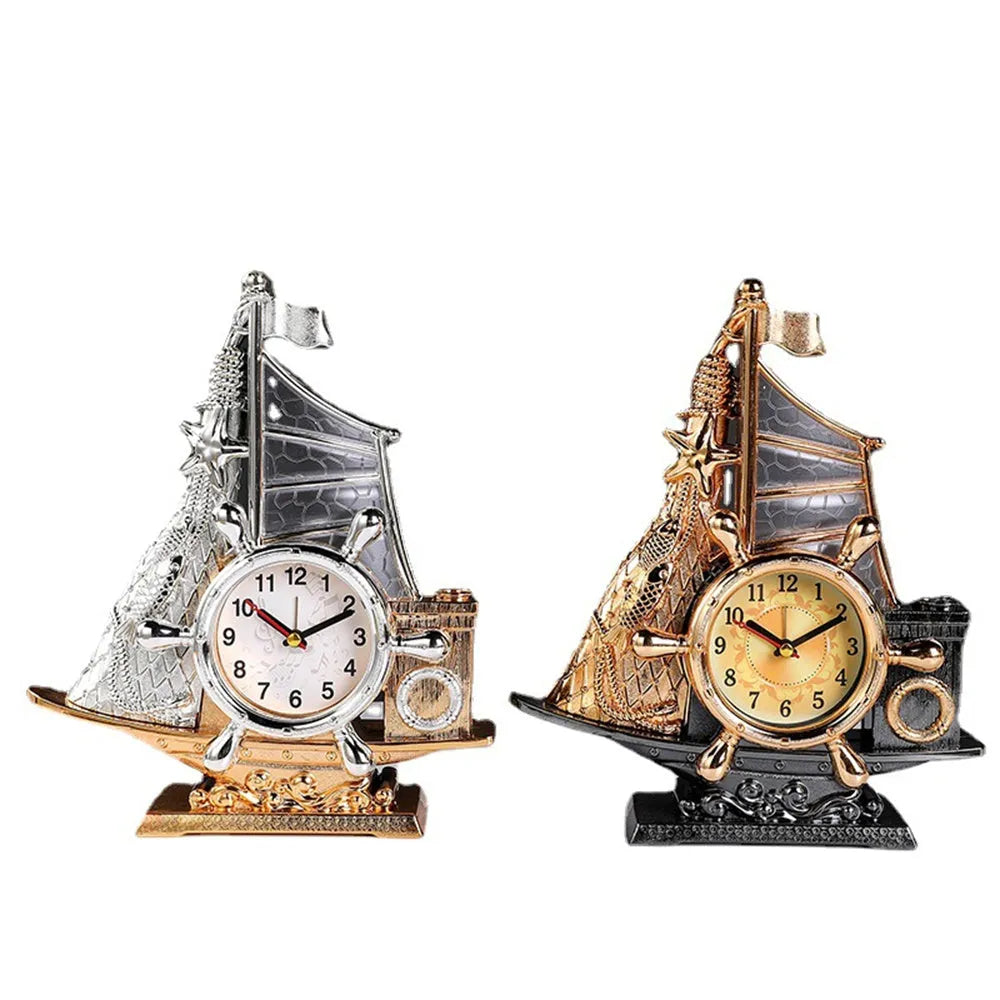 Creative retro plastic alarm clock in gold and silver colours for bedroom decoration