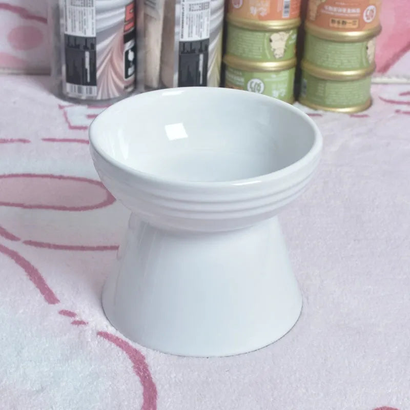 Black ceramic pet bowl with high neck protector and anti-tumble base design