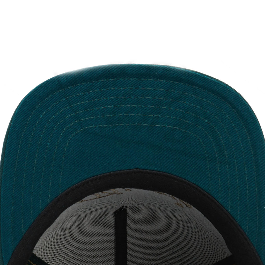 Black canvas embroidered baseball cap with dome shape and adjustable back closure