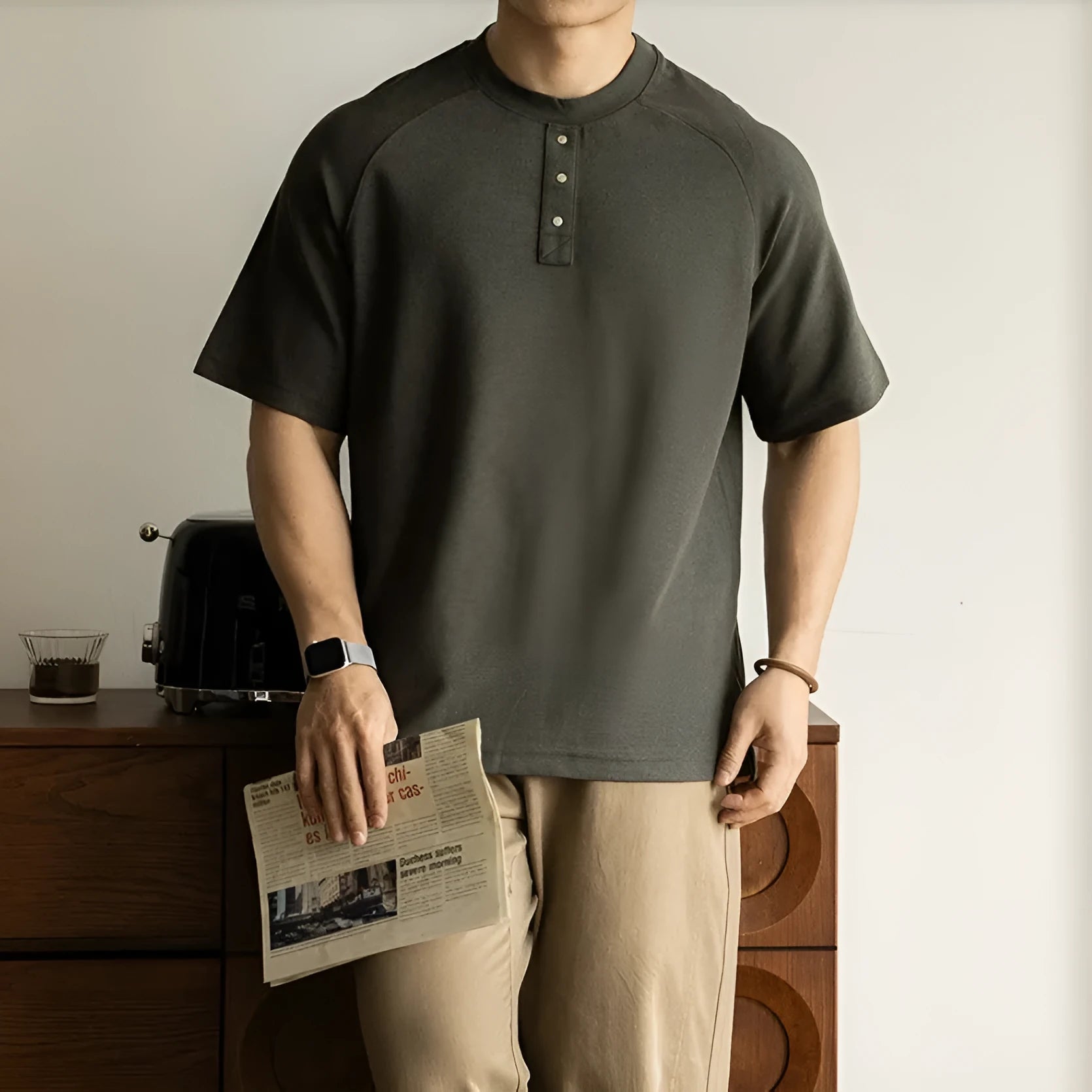 Casual loose pullover top with raglan sleeves in terry texture fabric, shown in smoky grey colour