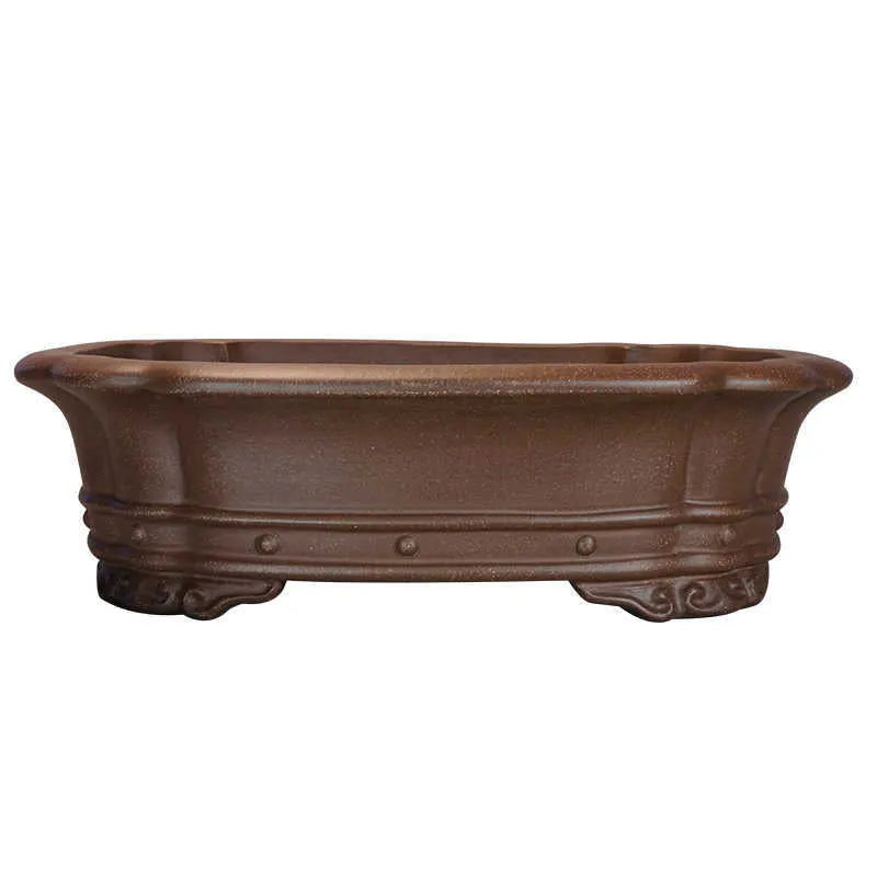 Purple clay rectangular flower pot with antique design measuring 51x41x14cm