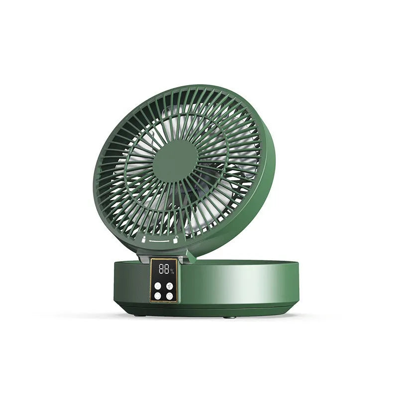 White remote control rechargeable USB folding fan with night light on desk