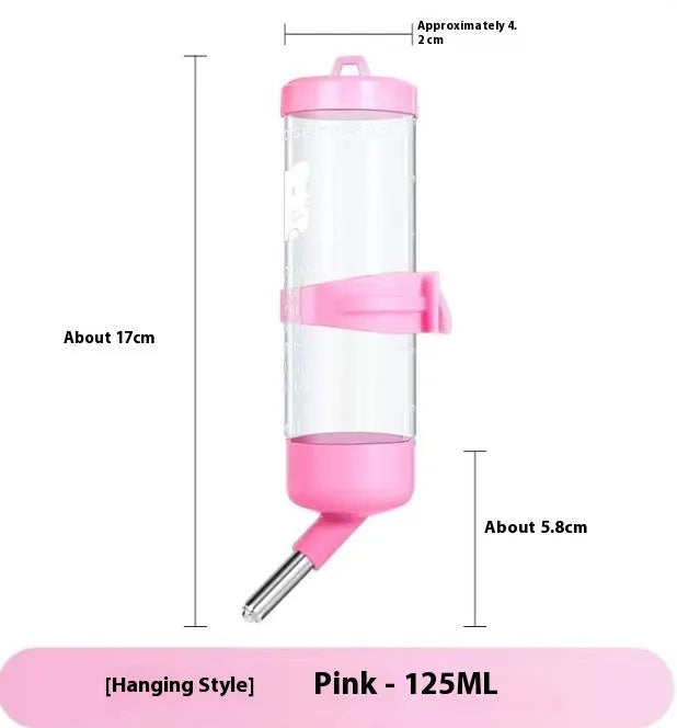 Green plastic ball kettle leak-proof water feeder for small pets attached to a cage, showing the drinking tube.