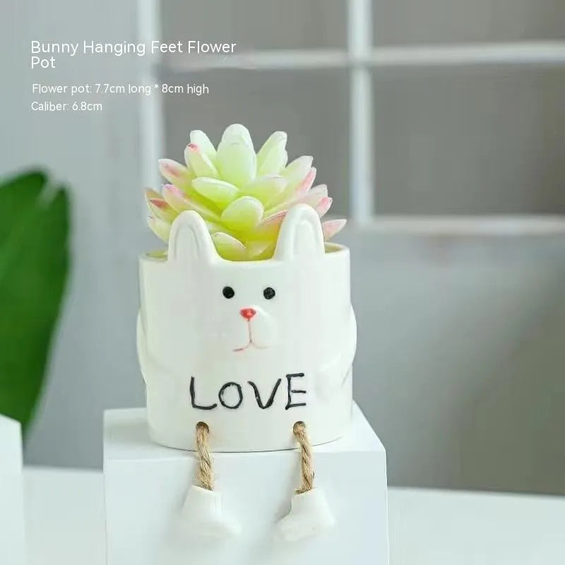 Ceramic hanging foot flowerpot in cartoon style for succulents and desktop plants